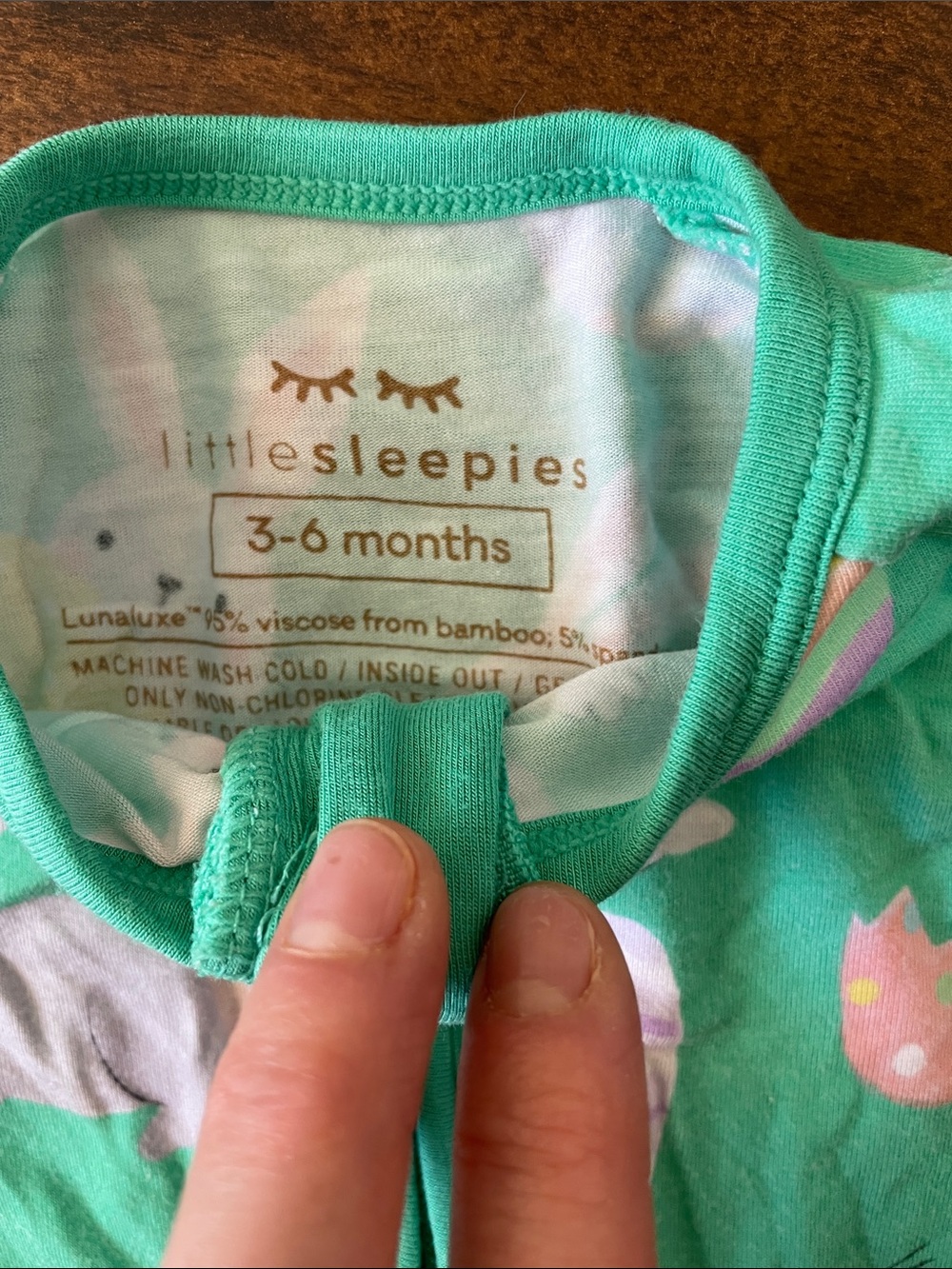 Little Sleepies Mint Green Bunny & Egg Zip Footed One-Piece Pajama - Picture 2 of 2